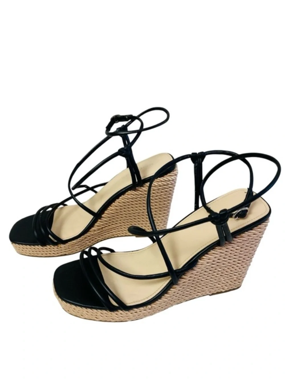 Marc Fisher Zarah wrap Ankle Strap Wedge Platform Sandals Woven Black size 7